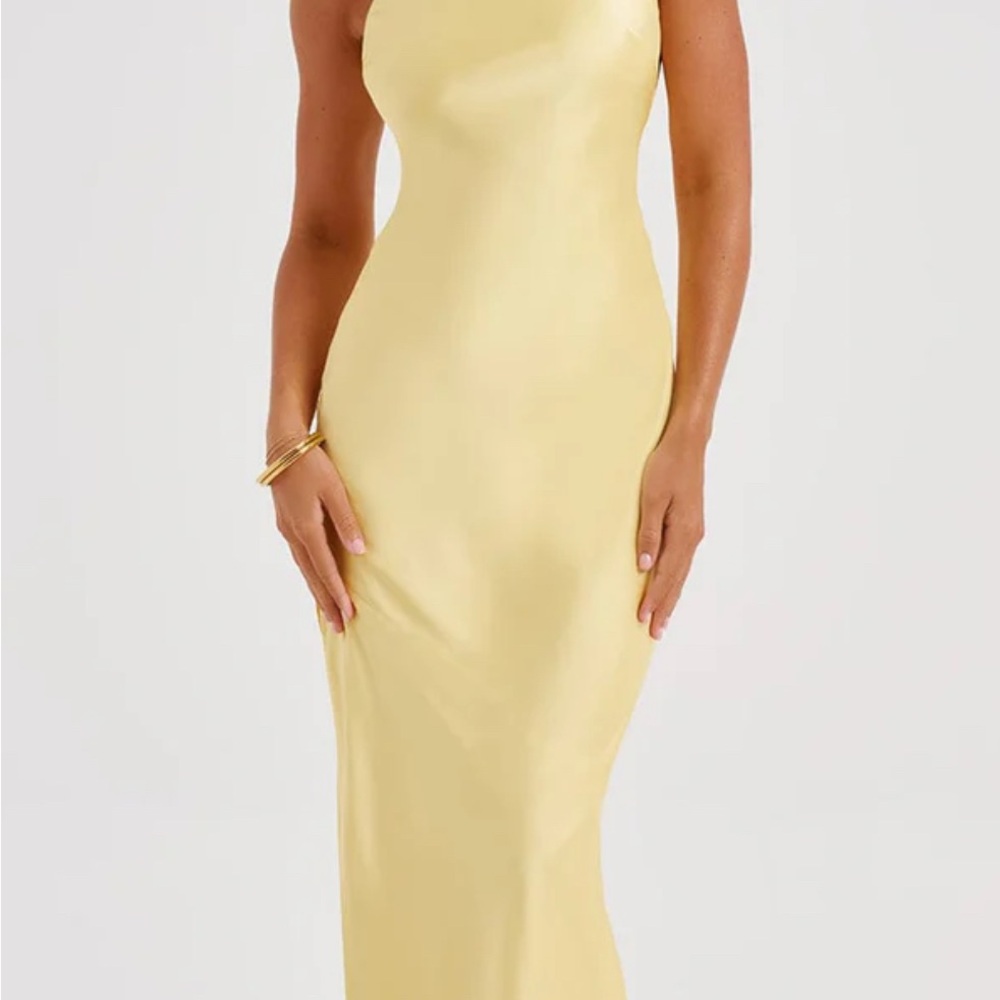 Etta Lemon Yellow Halter Sheath Maxi Dress